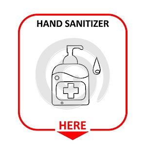 Warning label depicting for Washing Hands with Alcohol gel,hand sanitizer here icon