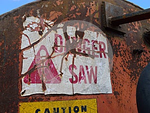 Warning Label on Log Cutoff Slasher Saw photo