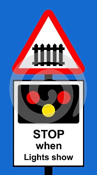 Warning of light signals at a Level crossing with barrier or gat