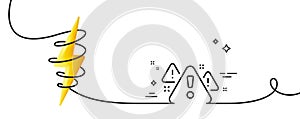 Warning line icon. Attention triangle sign. Continuous line with curl. Vector