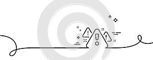 Warning line icon. Attention triangle sign. Continuous line with curl. Vector