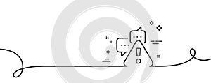 Warning line icon. Attention triangle sign. Continuous line with curl. Vector
