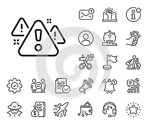 Warning line icon. Attention triangle sign. Salaryman, gender equality and alert bell. Vector