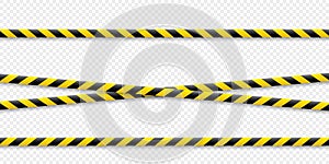 Warning lines. Caution it is dangerous to health. Warning barricade tape, yellow-black, on an isolated background. Vector. photo