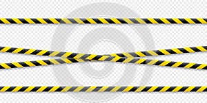 Warning lines. Caution it is dangerous to health. Warning barricade tape, yellow-black, on an isolated background. Vector.