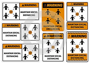 Warning Maintain social distancing, stay 6ft apart sign,coronavirus COVID-19 Sign Isolate On White Background,Vector Illustration