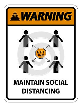 Warning Maintain social distancing, stay 6ft apart sign,coronavirus COVID-19 Sign Isolate On White Background,Vector Illustration