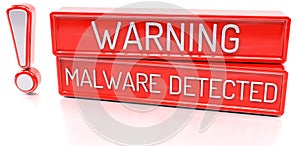 Warning Malware Detected - 3d banner, on white backgrou