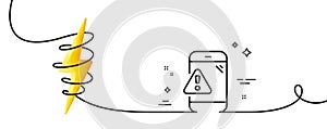 Warning message line icon. Phone alert sign. Continuous line with curl. Vector