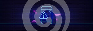 Warning message line icon. Phone alert sign. Neon light glow effect. Vector