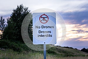 Warning 'no drone sign' near airport, prohibited, drone flight, drone law.