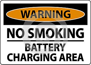 Warning No Smoking Battery Charging Area Sign On White Background