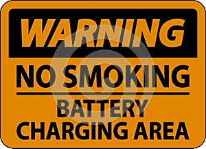 Warning No Smoking Battery Charging Area Sign On White Background
