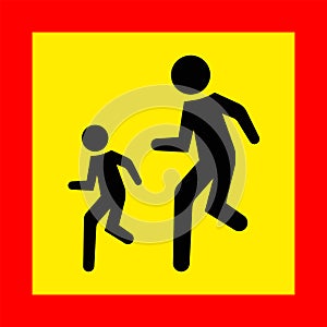 Warning about organized transportation of children. Yellow square sign.