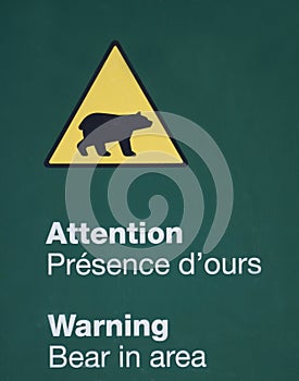 Warning presence of bears