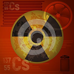 Warning radiation hazard. Molecule of cesium 137. The pattern of nuclear contamination.