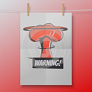 Warning red poster like nuclear explosion or