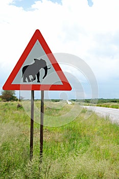 Warning of road sign - elephants on the road