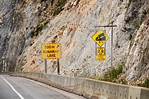 Warning road signs on the right roadside