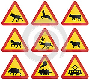 Warning Road signs used in Sweden