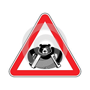 Warning Russia. bear with accordion with red triangle. Road sign