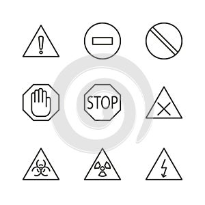 Warning set icon vector. Line caution symbol isolated. Trendy fl