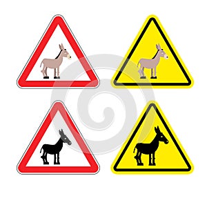 Warning sign attention donkey. Dangers yellow sign stupid man. A
