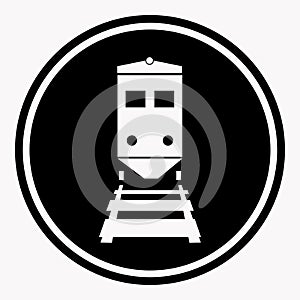 Warning sign attention train symbol black circle on white background