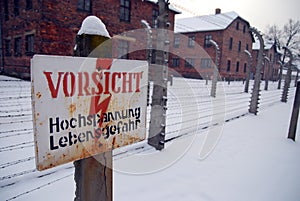 Warning sign at Auschwitz