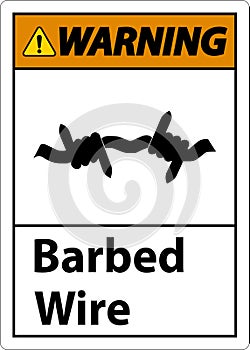 Warning Sign Barbed Wire On White Background