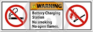 Warning Sign Battery Charging Station, No Smoking, No Open Flames