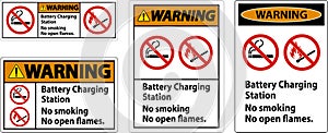 Warning Sign Battery Charging Station, No Smoking, No Open Flames