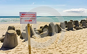 Warning sign  - Beach Closed because of Corona Virus