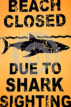 Warning sign: Beach closed due to shark sighting.