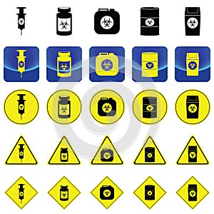 Warning sign for bio hazard in syringe and containers