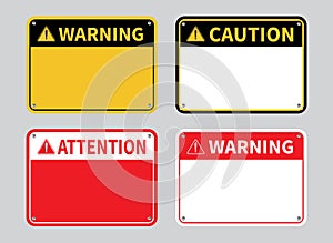 Warning sign. Blank Caution sign. on white background.