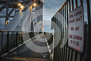 Warning sign on bridge