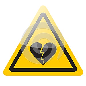 Warning sign of broken heart. Love concept. Vector icon