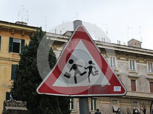 Warning sign caution children crossing