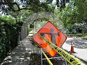 Warning sign and caution tape