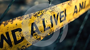 a warning sign or caution tape in a risky environment, highlighting