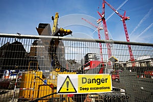 Warning sign at construction site