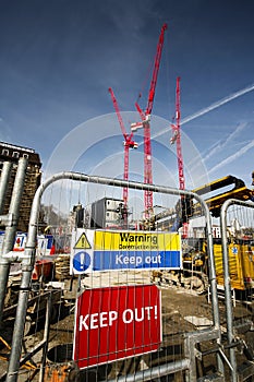 Warning sign at construction site