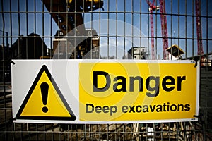 Warning sign at construction site
