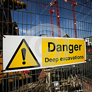 Warning sign at construction site
