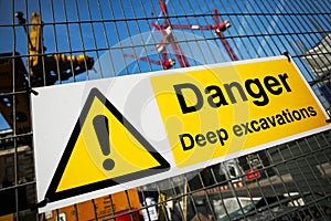 Warning sign at construction site