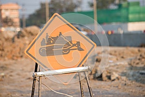 Warning sign of construction vehicles