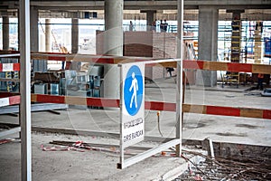 Warning sign on construction work