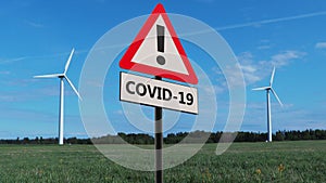 Warning sign with Covid19 concept