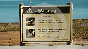 Warning sign about crocodiles and box jellyfish